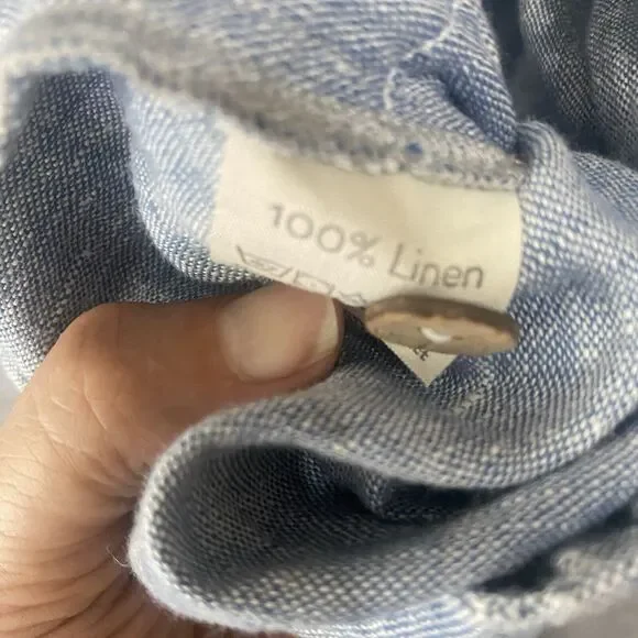 Magic Linen Crop Pants Womens Sz M Blue 100% Linen Pockets Button Close Elastic - Picture 4 of 8